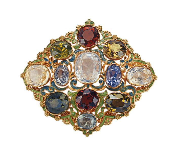 Tiffany & Co., Brooch, ca. 1900 • Gold, sapphires, zircons, enamel • Copyright Tiffany & Co. Archives 2013. (Not to be published or reproduced without prior permission. No permission for commercial use will be granted except by written license agreement.)