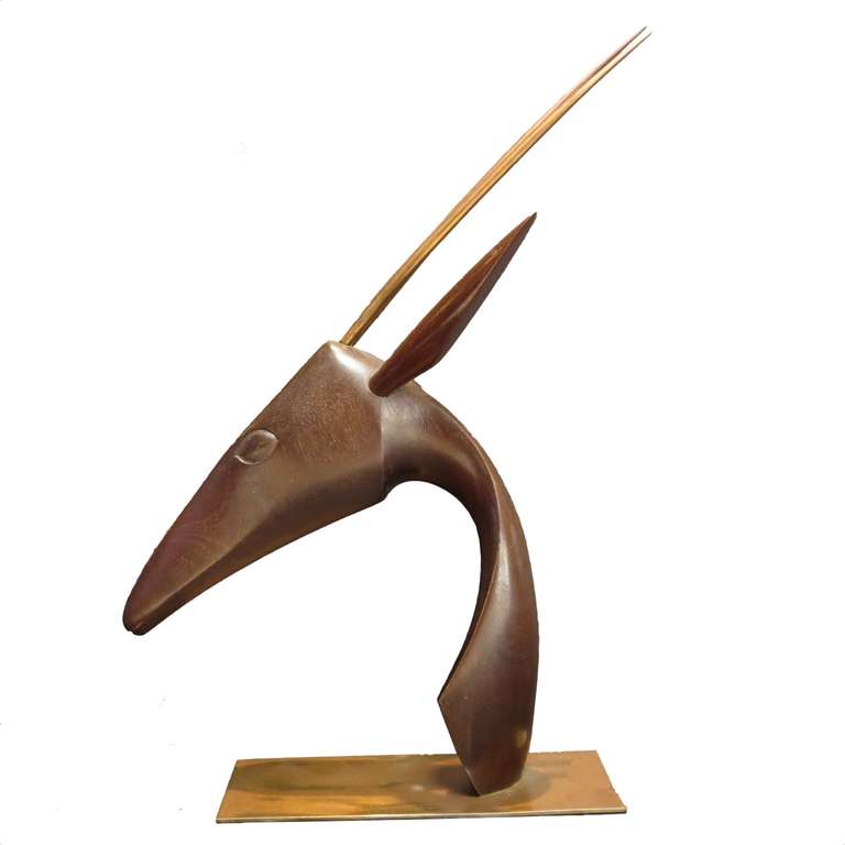 Bronze and Wood Gazelle Head by Karl Hagenauer