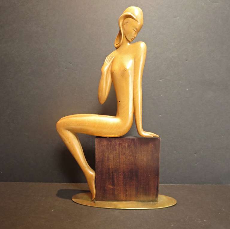 Wood and Bronze Seated Woman by karl Hagenauer